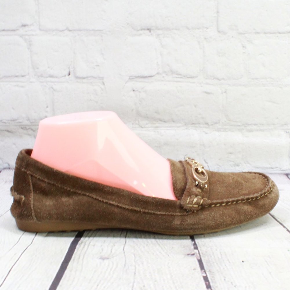 Coach Fortunata Brown Suede Logo Moc Toe Loafers Driving Shoes Size 8.5 - Picture 2 of 9